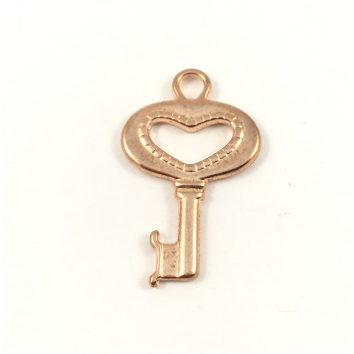 Metal rose gold heart large key pendant*
